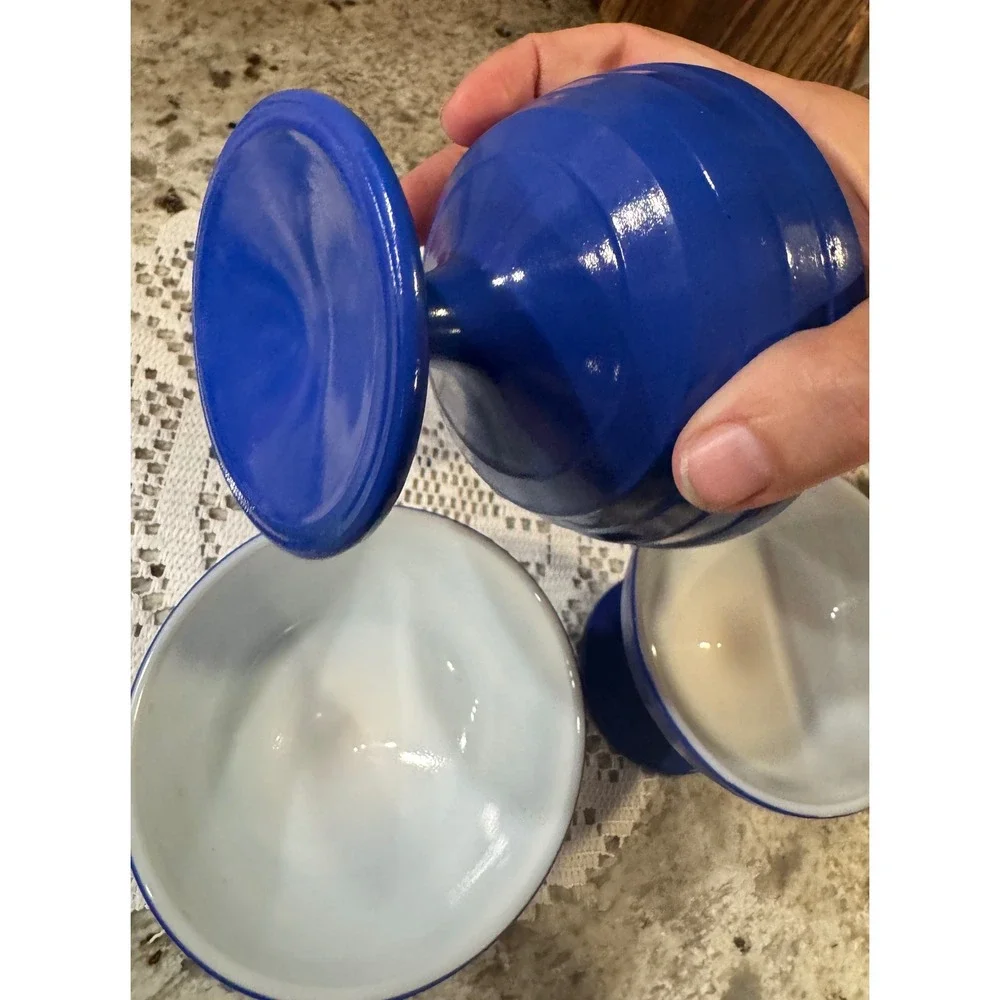 Vintage Cobalt Blue Milk Glass Footed Dessert Sherbet Bowls Set of 4 MCM Retro
